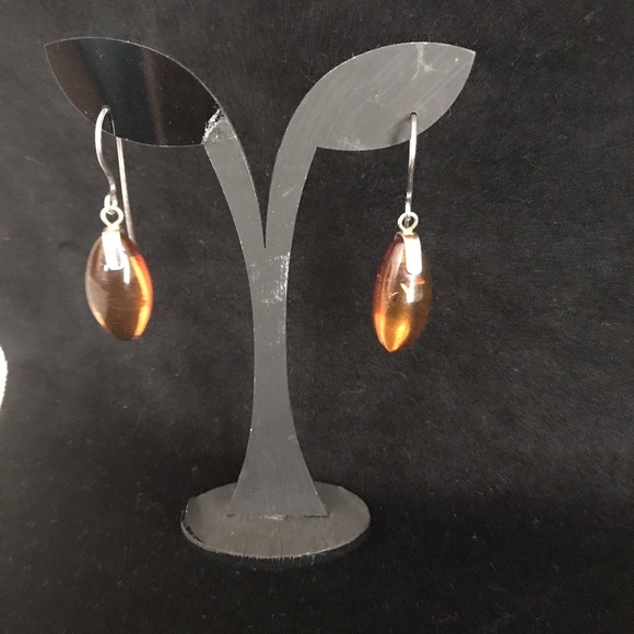 Cognac Amber Earrings Sterling Silver Hooks - Picture 3 of 7